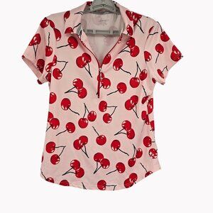 Jofit Womens M Monaco Cherry Print Golf Polo Quarter Zip Shirt Athletic